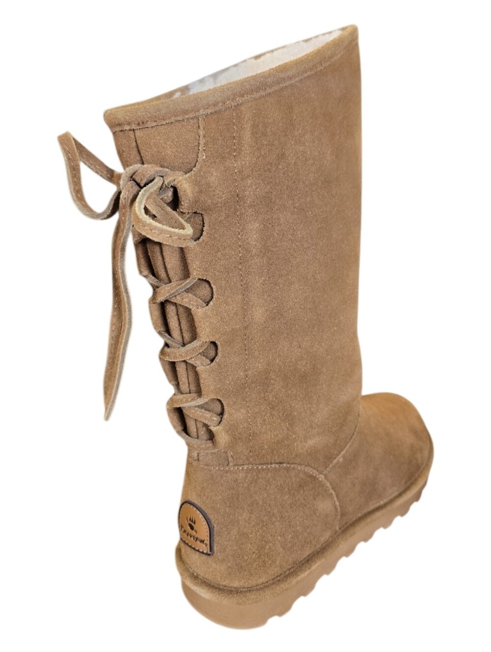 Bearpaw Hickory Suede Tall Back Lace Shearling Boots